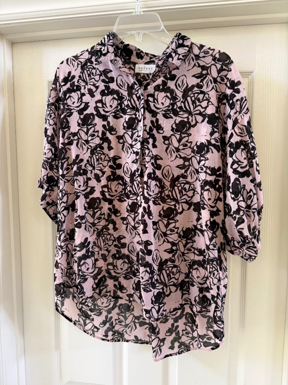 Velvet by Graham & Spencer Pink Floral Half Sleeve Button-Up Top Size XL
